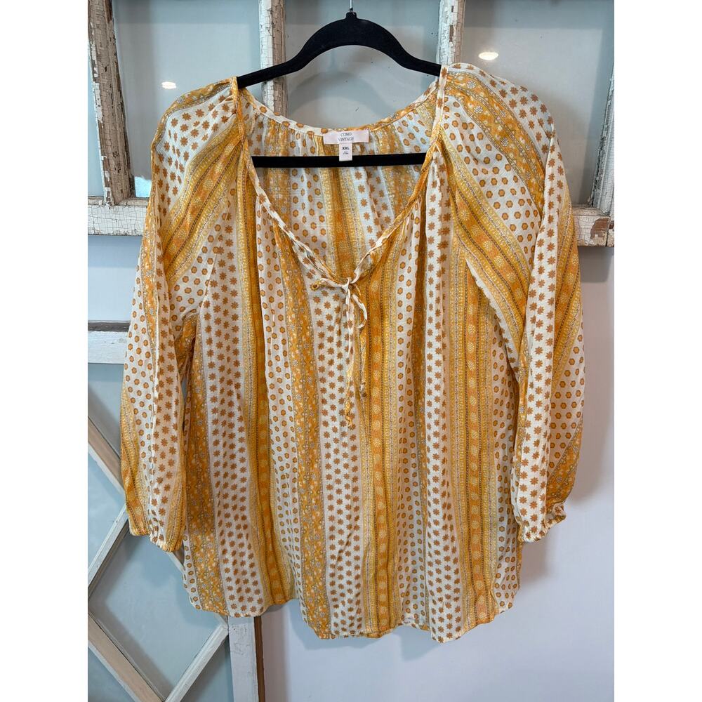 Comp Vintage size XXl yellow & white blouse top